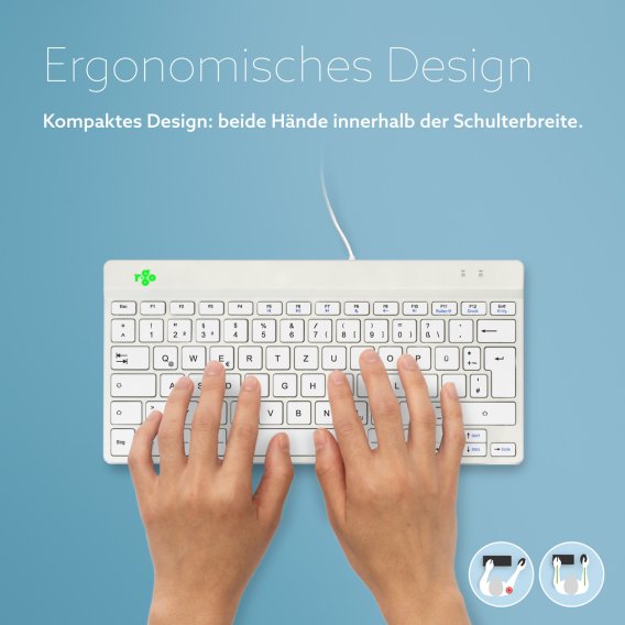 RGOCODEWDWH-Infoblatt zur Ergonomie der kompakten Tastatur in wei&szlig;
